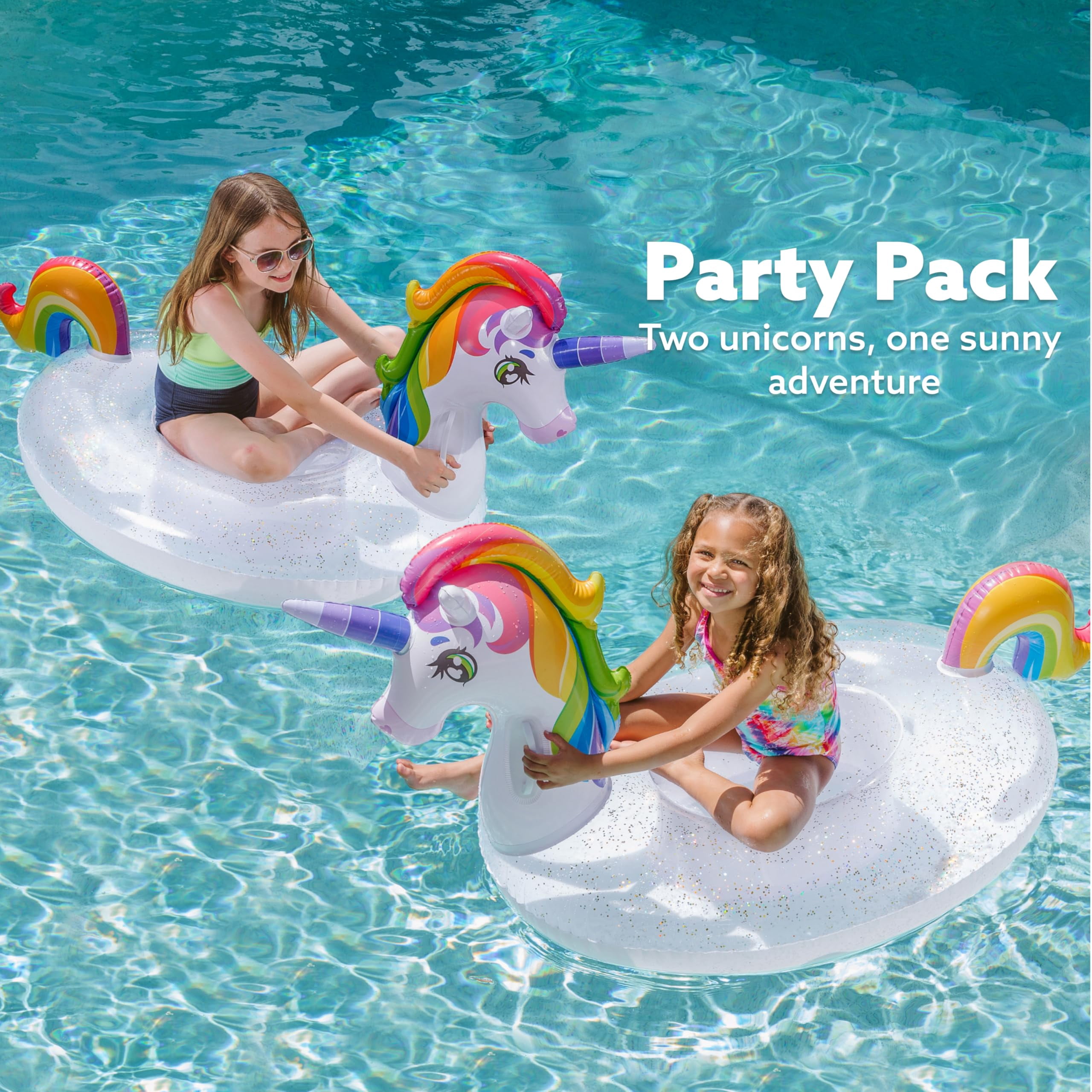 Joyfy Inflatable Unicorn Pool Float Raft with Glitters, Fun Beach Floaties, Ride On Unicorn Raft, Pool Toys, Party in Summer Lounge Raft Decorations for Kids