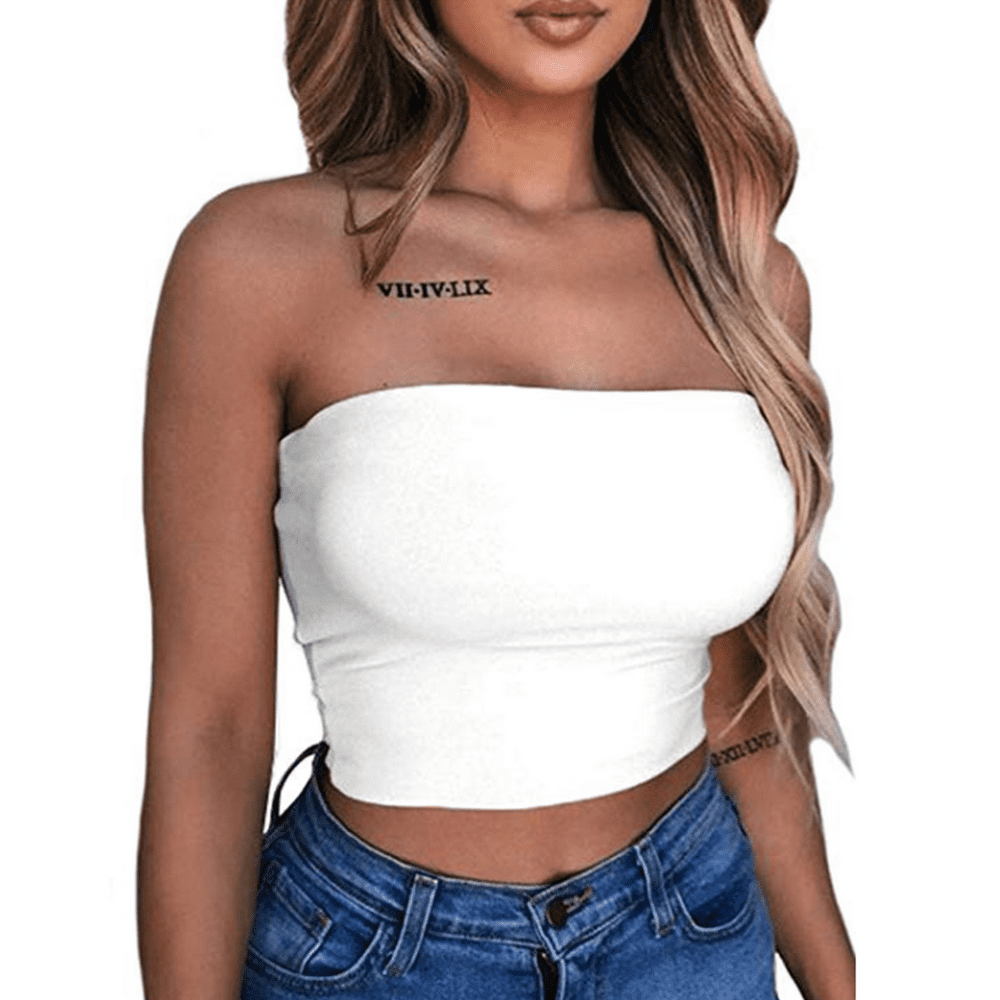 Tsexiefoofu Women Strapless Top Sleeveless Crop Top Elastic Boob Bandeau Tube Tops Shirt