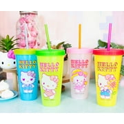 Sanrio Hello Kitty Garden Doodle Color-Changing Plastic Tumbler Cups | Set of 4