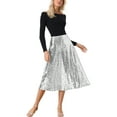 thumbnail image 2 of Falda Midi de Lentejuelas Brillantes de Cintura Alta para Fiesta de Mujeres INSPIRE CHIC M Plata, 2 of 5