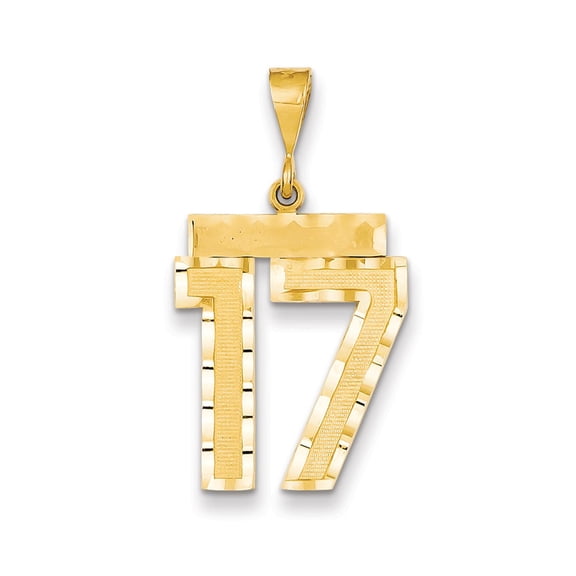 Real 14kt Yellow Gold Large Diamond-cut Number 17 Charm Pendant; for Adults and Teens; for Women and Men
