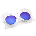 thumbnail image 5 of zeroUV Female Transparent Cutout Frame Colored Mirror Lens Oversize Butterfly Sunglasses (Clear / Blue Mirror) - 49mm, 5 of 5