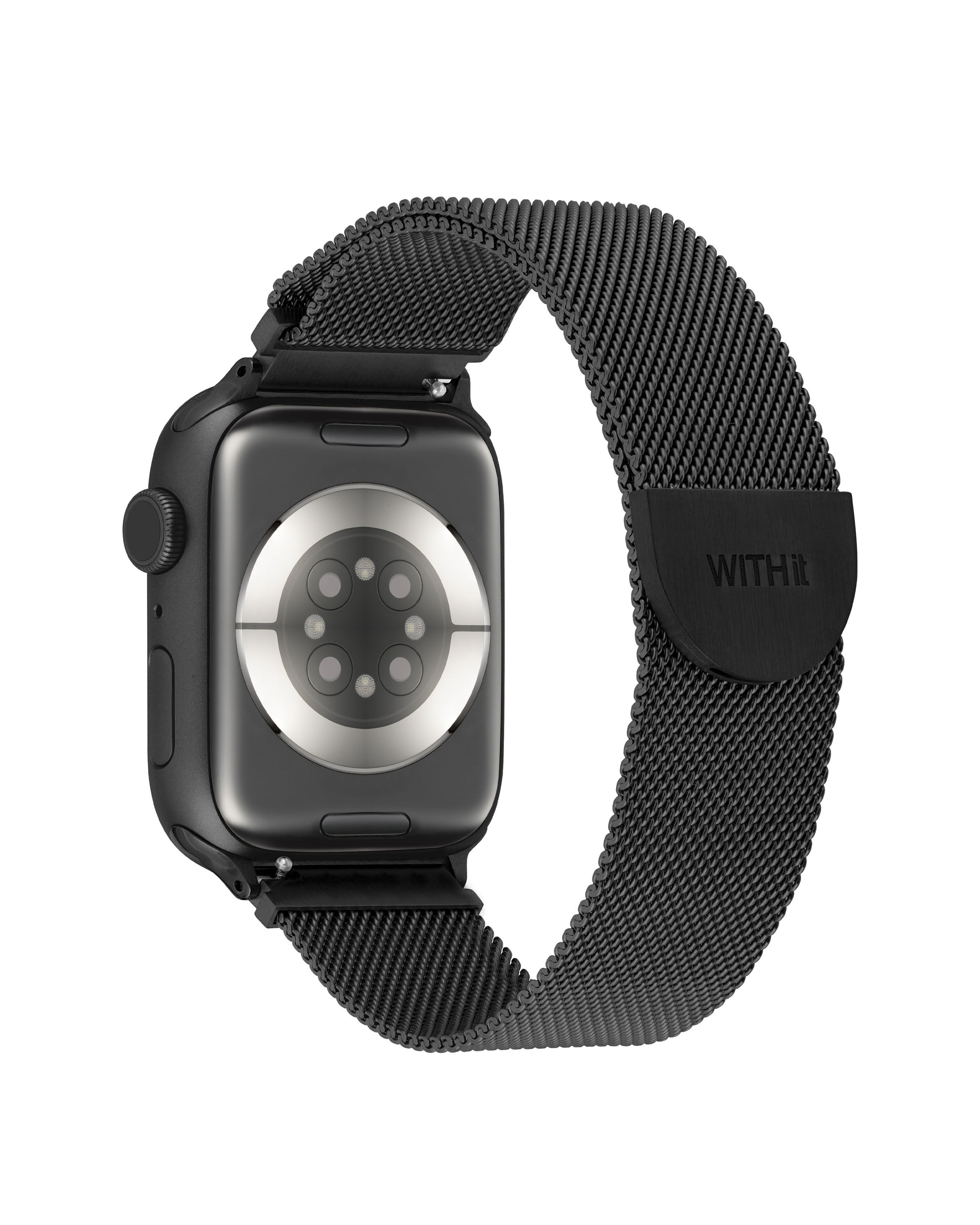 WITHit Black Stainless Steel Mesh Band for the Apple Watch®, Fits all Apple Watch® Series and Sizes, Unisex