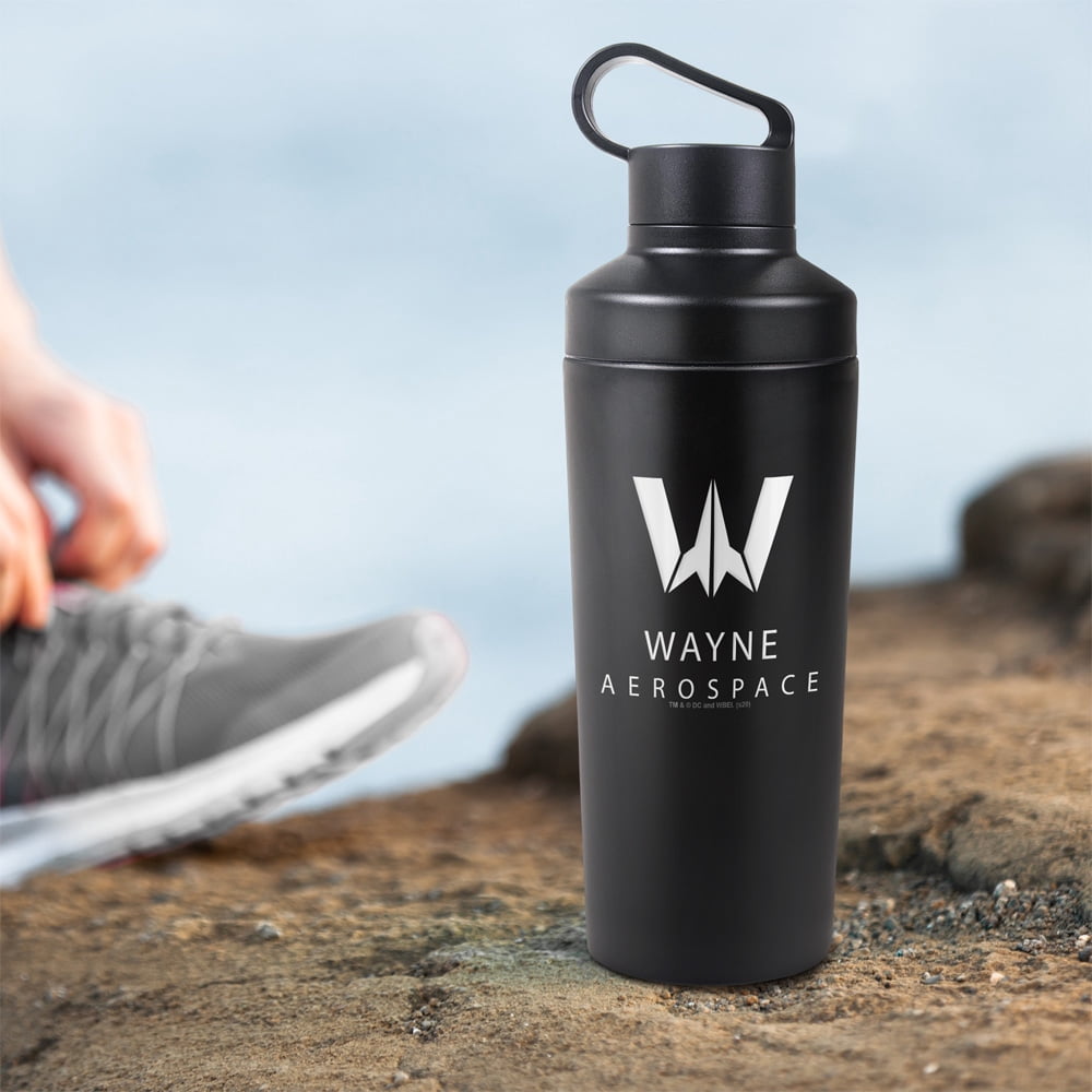 Justice League Movie Official Wayne Aerospace 18 oz Insulated Water Bottle, Leak Resistant, Vacuum Insulated Stainless Steel with 2-in-1 Loop Cap