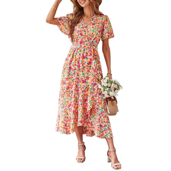 Vestido PRETTYGARDEN de Verano para Mujer, Floral, Cruzado con Escote en V, Talla Pequeña