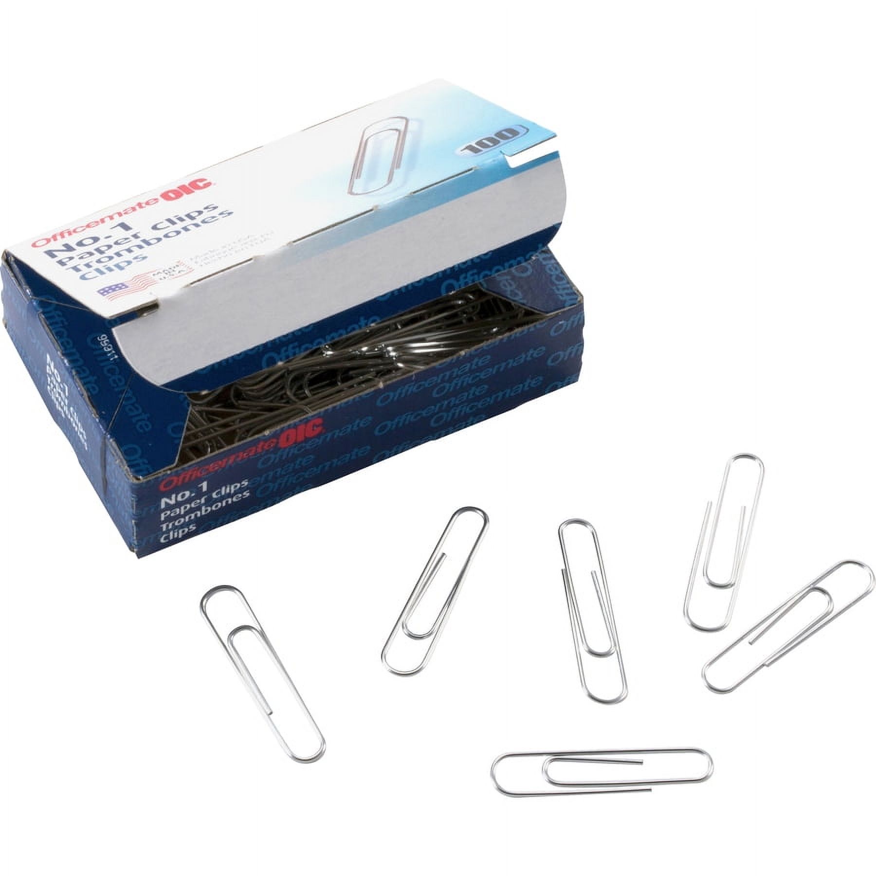 Officemate Paper Clips - No. 1 - 1000 / Pack - Silver - Steel