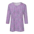 thumbnail image 4 of Shirts for Women 3/4 Sleeve Round Neck Casual Print T-shirt Purple M, 4 of 5