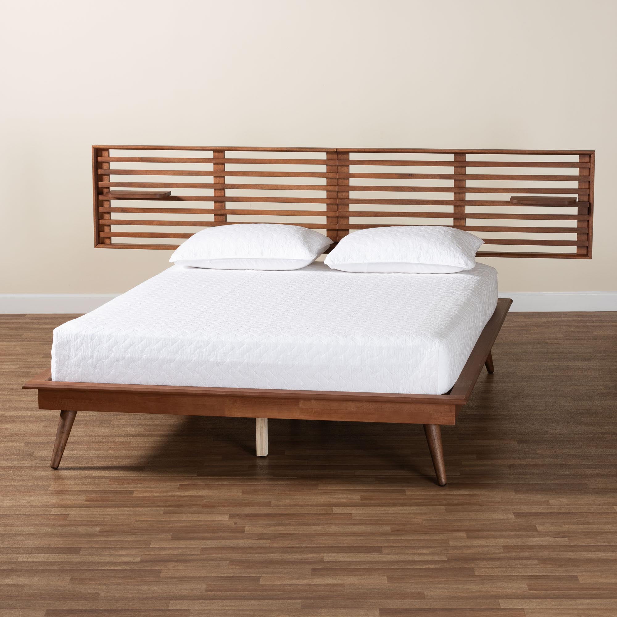Baxton Studio Elvina Mid-Century Platform Bed, King, Ash Walnut