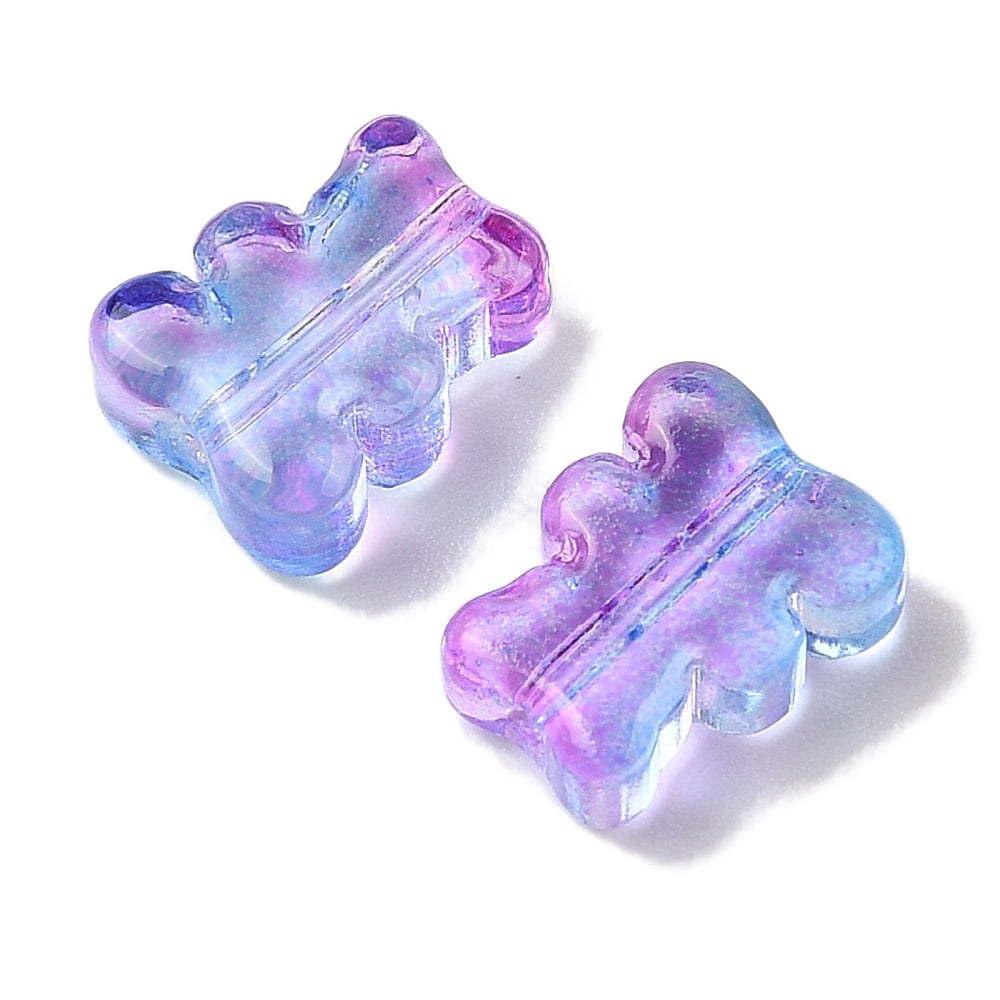 Transparent Spray Paint Glass Beads Bear Mixed Color 10x8x4mm Hole: 1mm