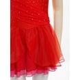 thumbnail image 6 of Sholeno Kids Girls Figure Skating Dress Mesh Splice Competition Leotard Ballet Lyrical Dance Costume Red 14, 6 of 7
