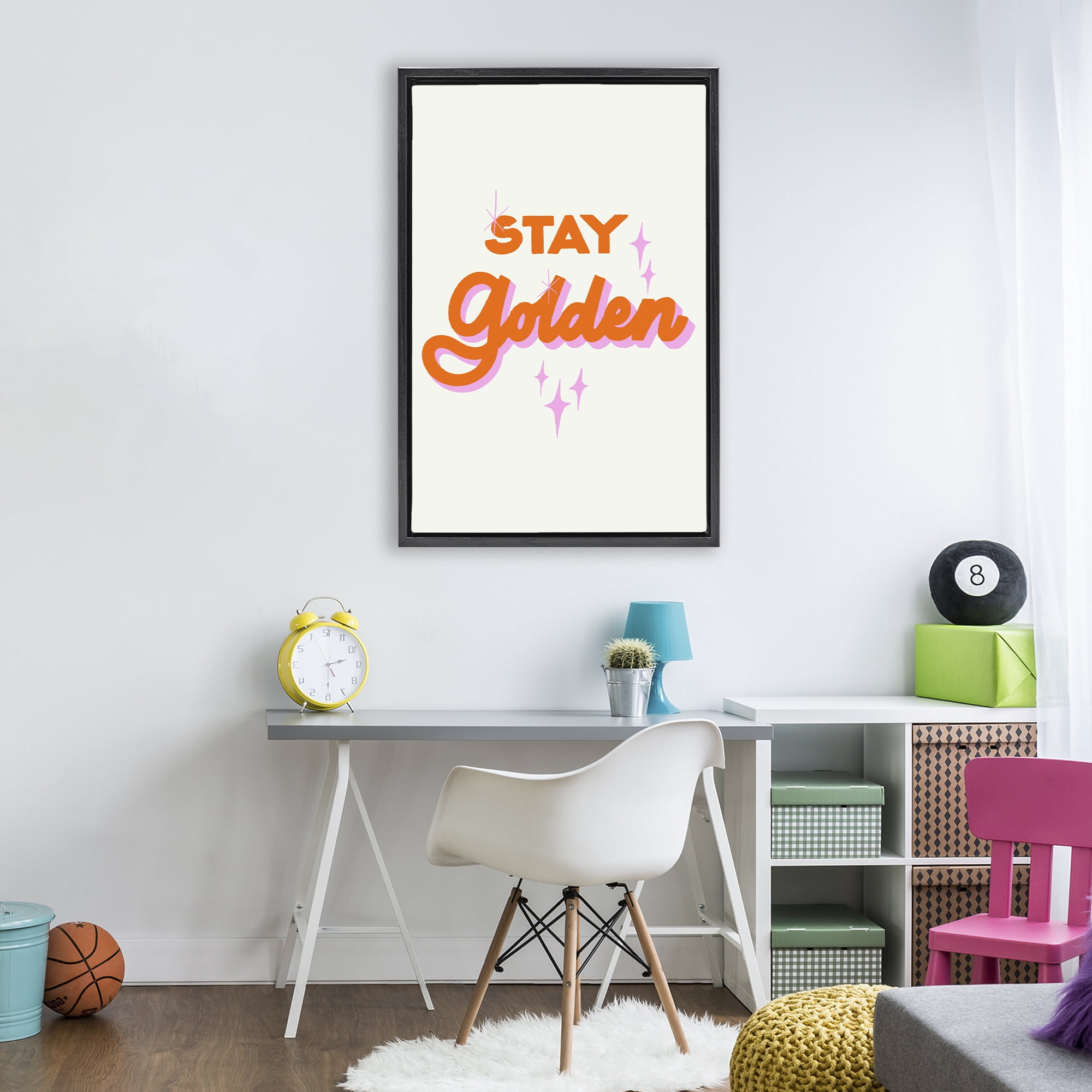 Stupell Industries Stay Golden Retro Letters Black Framed Floater Canvas Wall Art, design by Indira Prieto | IndySign