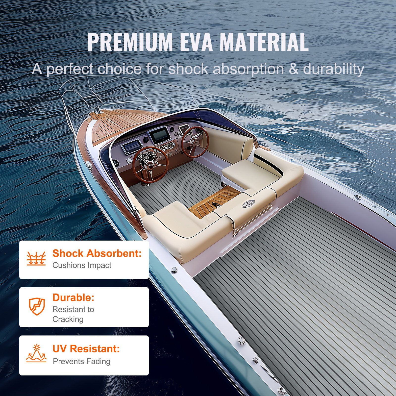 EVA Foam Boat Decking 94.5" x 45.7" (29.9 sq.ft) | Non-Slip Self-Adhesive Marine Carpet Padding for Boats, Yachts, Pontoons, Kayaks | Waterproof Boat Flooring