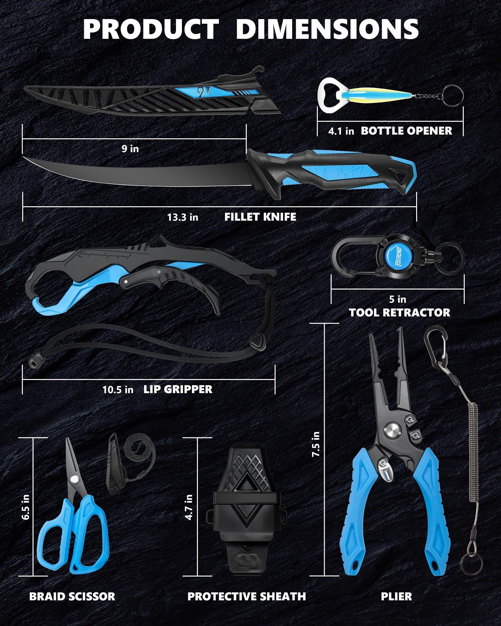 7pcs Fishing Tool Kit  Gear - Plier With Sheath Fillet Fish Lip Gripper Retractor Keychain Bottle Opener Gifts For Men