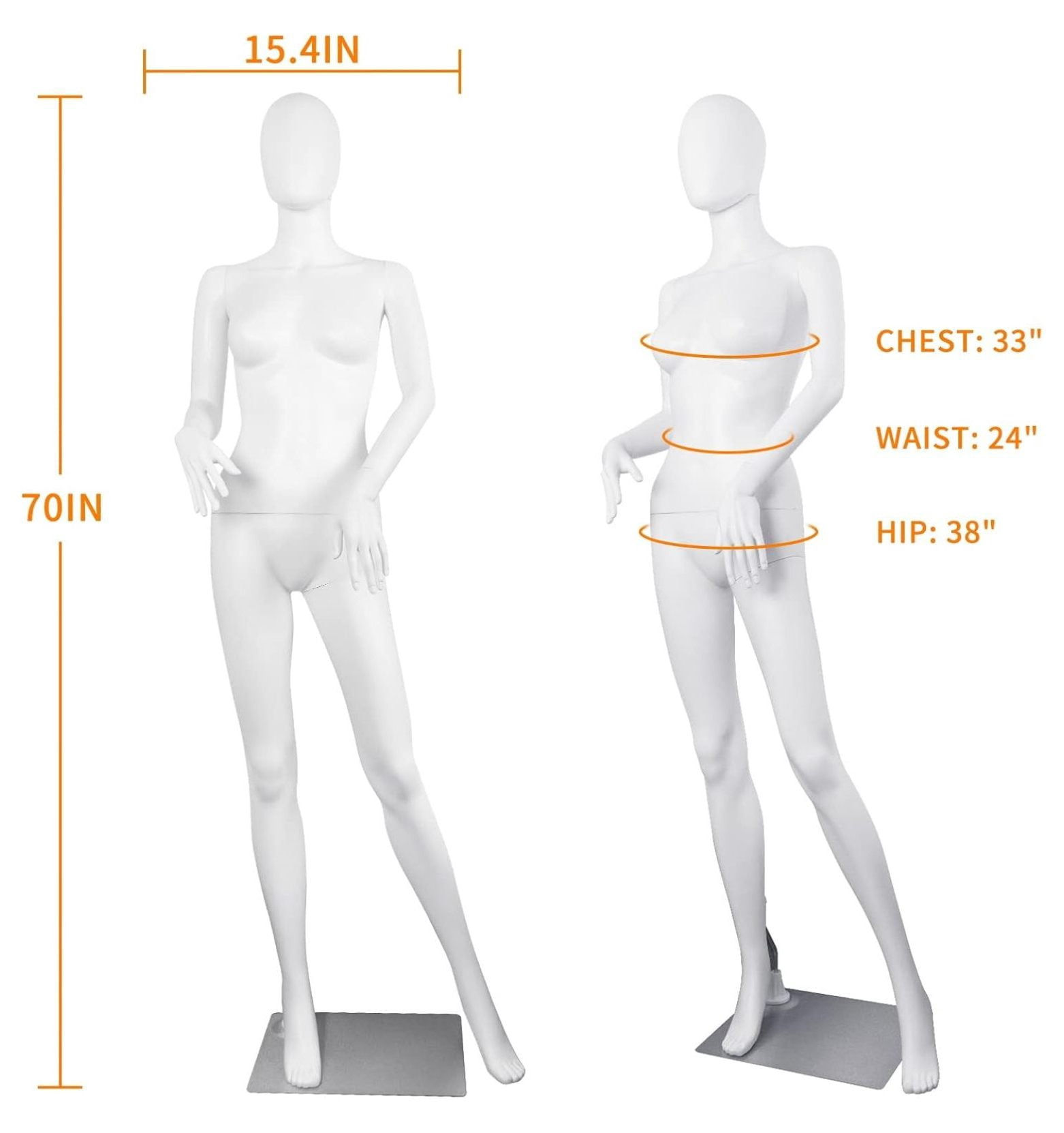 Female Mannequin Dress Form Manikin Body 69 Inches Adjustable Maniquins Dress Model Full Body Plastic Detachable Manequins Stand Metal Base Metal Connector