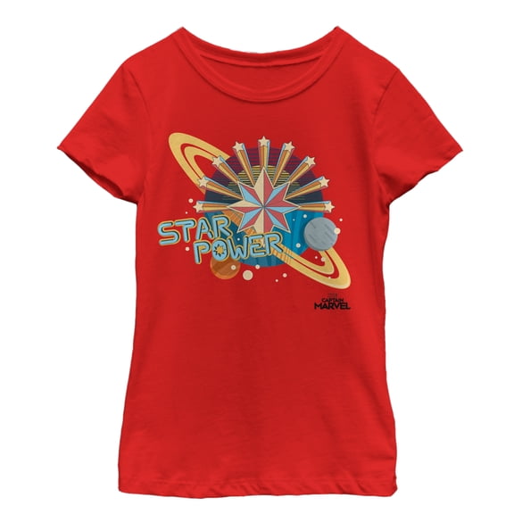 Girl's Marvel Captain Marvel Star Power Graphic Tee Red Small