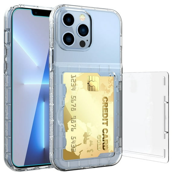 iPhone 12 Pro Max Case 6.7 inch with Tempered Glass Screen Protector, Dteck Crystal Transparent Clear Full Body Shockproof Case with Card Holder for Apple iPhone 12 Pro Max