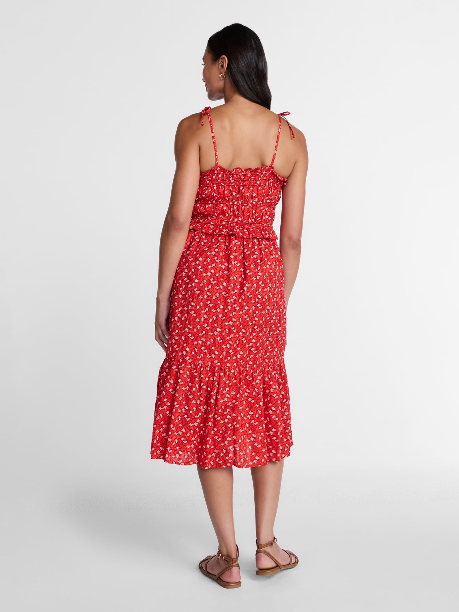 Time and Tru Women's Sleeveless Cotton Midi Dress with Piped Trim, Sizes XS-XXXL