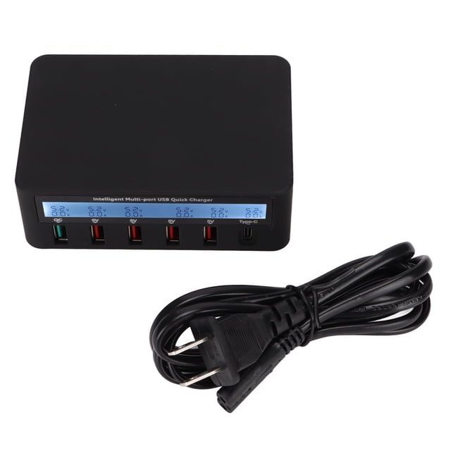 Estación de carga de teléfono Bloque de cargador USB 40W 6 puertos QC 3.0 Centro de carga con pantalla LCD para tableta de teléfono 100-240V