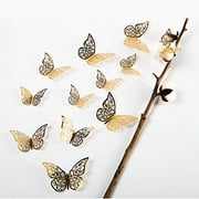 aooyaoo 12Pcs Golden 3D Butterfly Man-Made Removable Art Decorations Wall Stickers Wall Decals Butterfly Bookmark