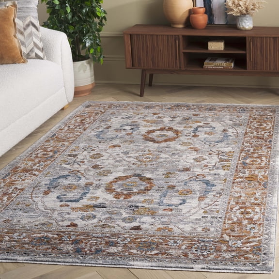 SAFAVIEH Heirloom Alice Oriental Polyester Area Rug, Ivory Grey/Rust, 8' x 10'