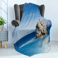 thumbnail image 4 of Italian Soft Flannel Fleece Throw Blanket, Big Formless Rock Italian Seascape and Sky European Secret Paradise Artwork, Cozy Plush for Indoor and Outdoor Use, 70" x 90", Turquoise Grey, by Ambesonne, 4 of 5