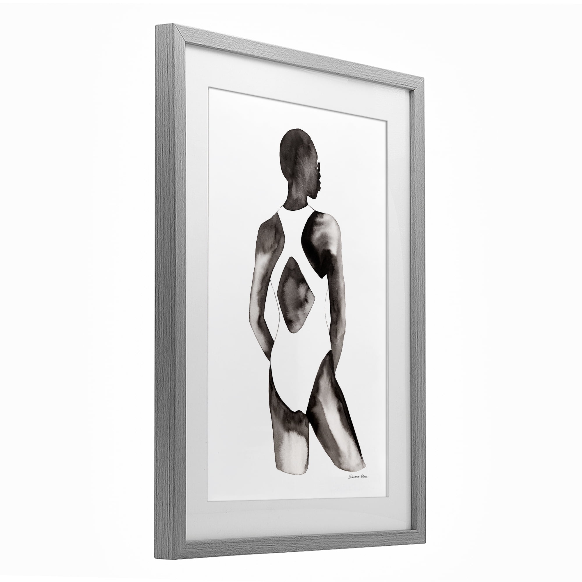 Stupell Industries Beach Day Swimsuit Silhouette Gray Framed Print Under Glass, design by Simone Elum