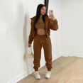 thumbnail image 2 of BLOCLOALO 3 Piece Lounge Set Long Sleeve Pullover Hoodie Sweatshirts Casual Autumn Winter Set Fashion Solid Color Zipper Hooded Pants Zip Up Hoodie Plus Size Workout Sets Fall Lounge Sets Brown Xxl, 2 of 9