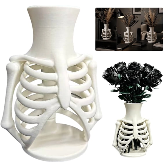 Gothic Rib Cage Vase Bone Style Flower Holder, 3D Printed Skeleton Vase for Dried Flowers, White Decorative Home Office Desk Shelf Decor