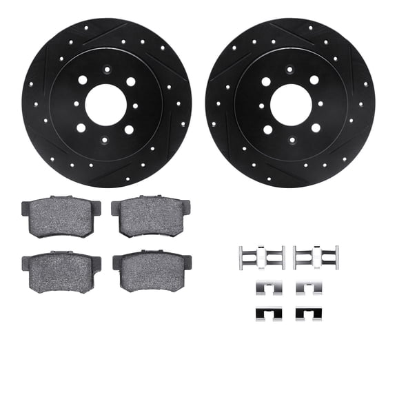 Dynamic Friction Company Rear Brake Rotors-Drilled and Slotted-Black with 5000 Advanced Brake Pads includes Hardware 8512-59042