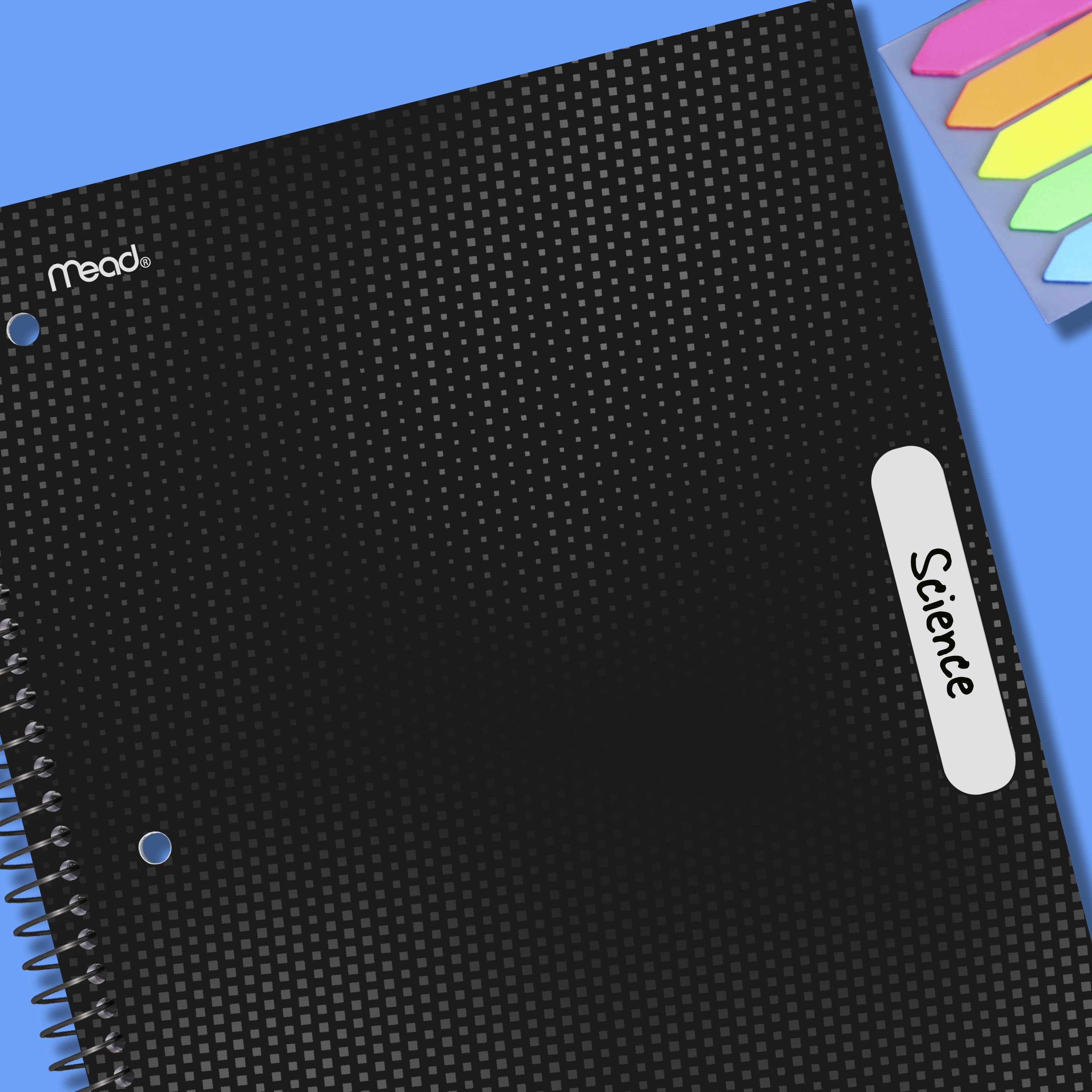 Cuaderno universitario Mead de 3 materias, 8.5" x 11", negro, polipropileno, espiral, 120 hojas 3