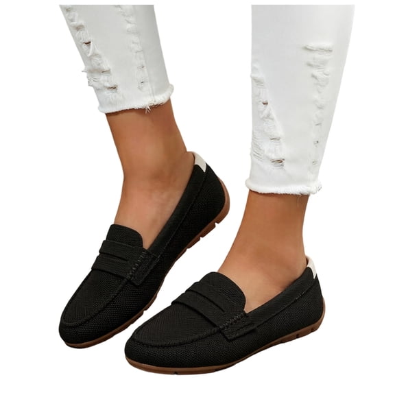 Canvas Loafers for Women Wide Width Comfortable Slip on Work Flats Lightweight Dressy Casual Walking Shoes Black Size 7