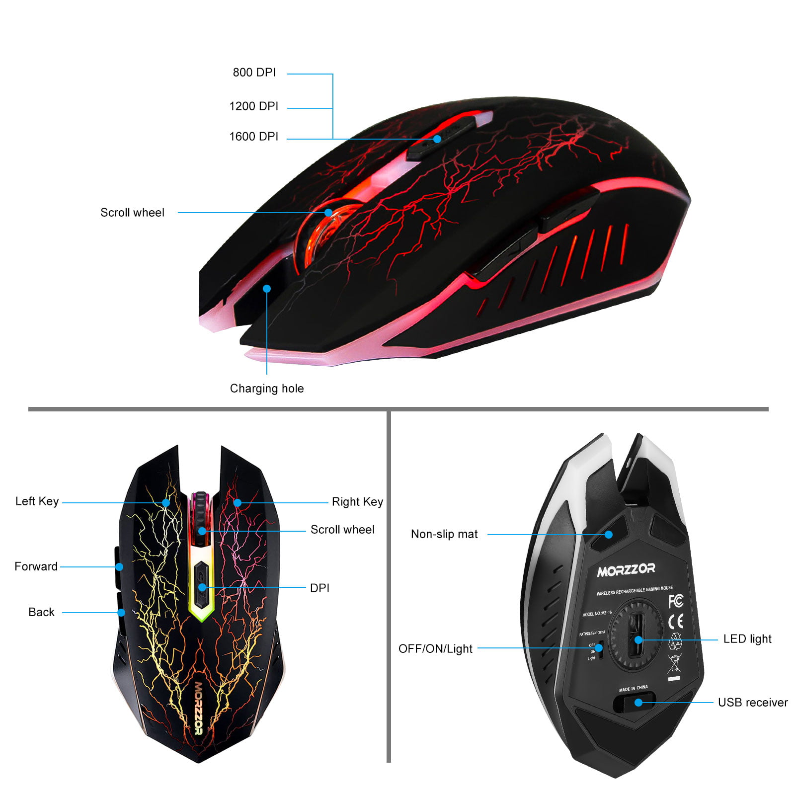 2.4Ghz Wireless Silent LED Colorful Optical Gaming Mouse Mice 800 1200 1600DPI 