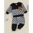 thumbnail image 4 of Musuos Baby Boy 2 Piece Outfits 6 12 18 24M 3T Plaid Long Sleeve Sweatshirt with Pocket and Elastic Pants for Toddler Fall Clothes, 4 of 10