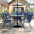 thumbnail image 3 of BizChair 7 Piece Outdoor Patio Dining Set - 55" Tempered Glass Patio Table with Umbrella Hole, 6 Navy Flex Comfort Stack Chairs, 3 of 12
