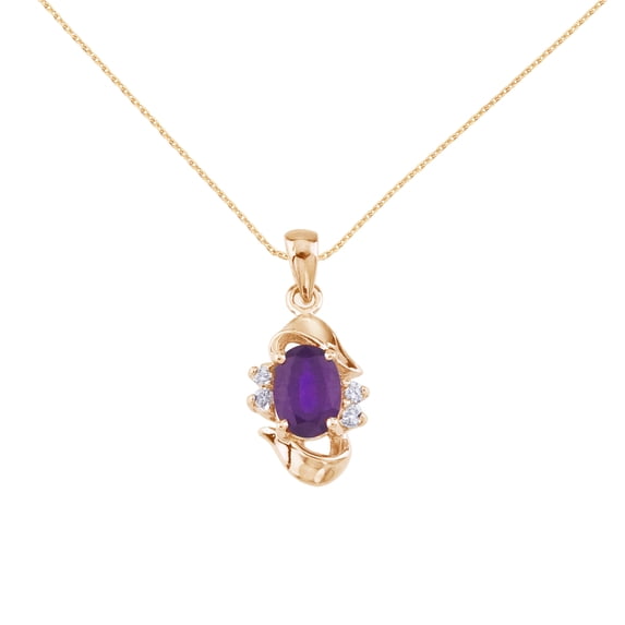 14k Yellow Gold Oval Shaped Amethyst & Diamond Pendant w/ 18" Chain