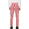 thumbnail image 3 of INSPIRE CHIC Men's Striped Pants Skinny Fit Color Block Dress Trousers 32 Red White, 3 of 5
