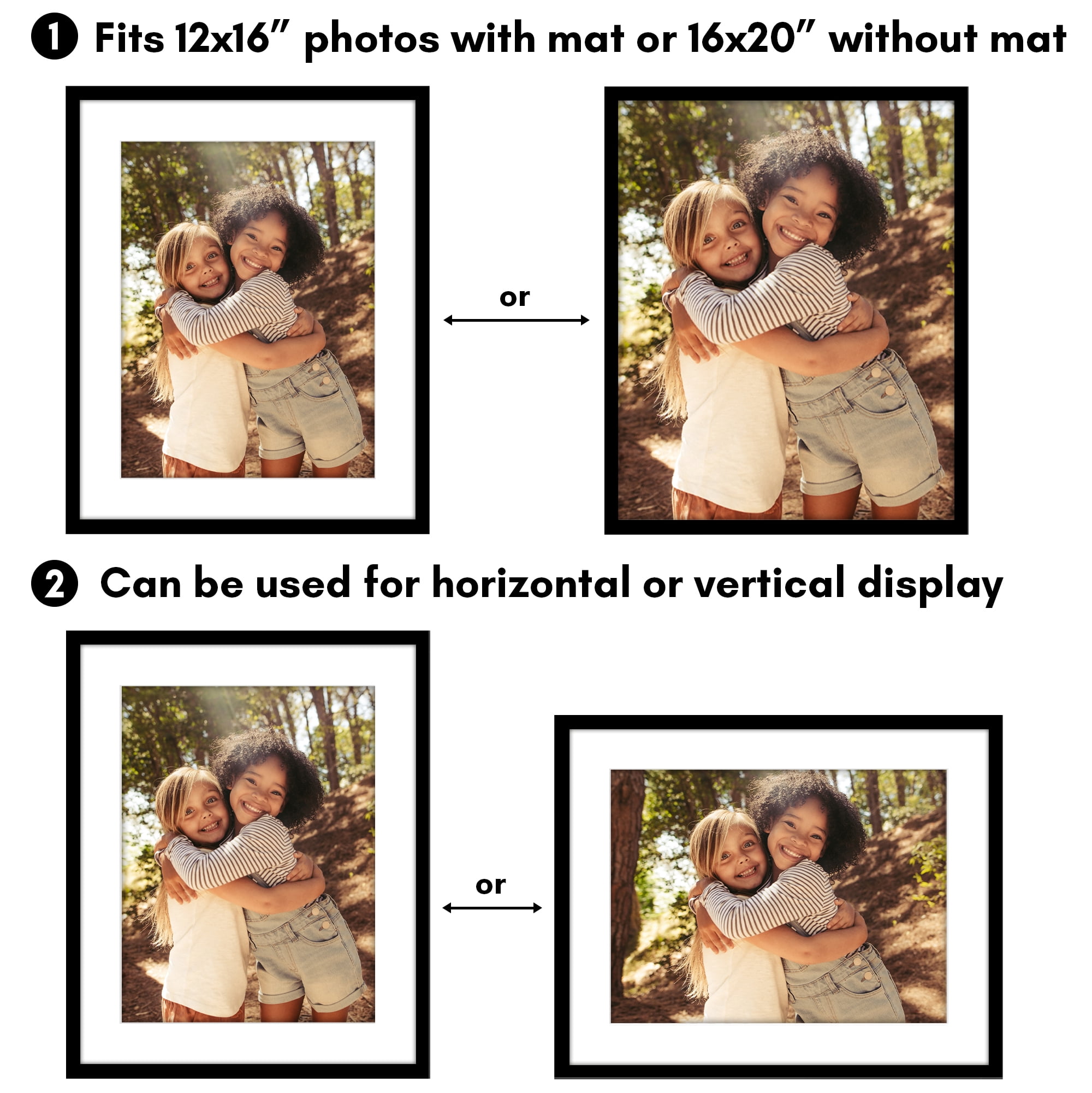 Americanflat 16x20 Picture Frame with Polished Plexiglass with 12x16 Mat 5 Pack Display Photo Galleria - Black