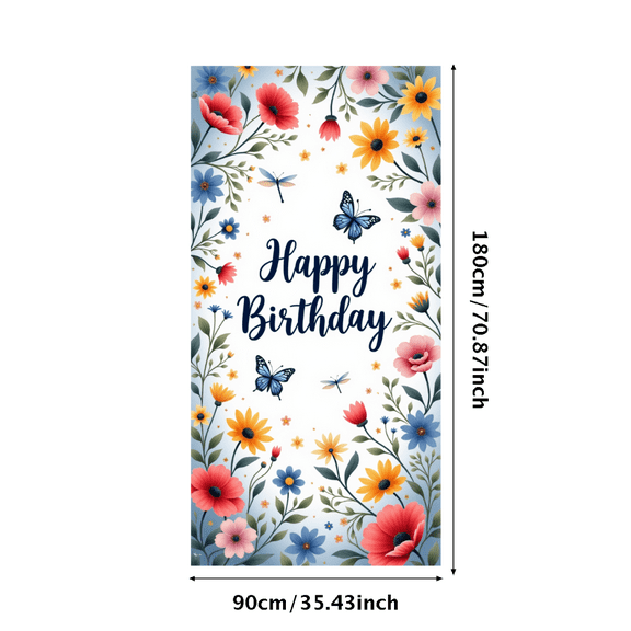 Floral Design Birthday Banner Butterfly Nature Theme for Celebration Party Indoor Outdoor