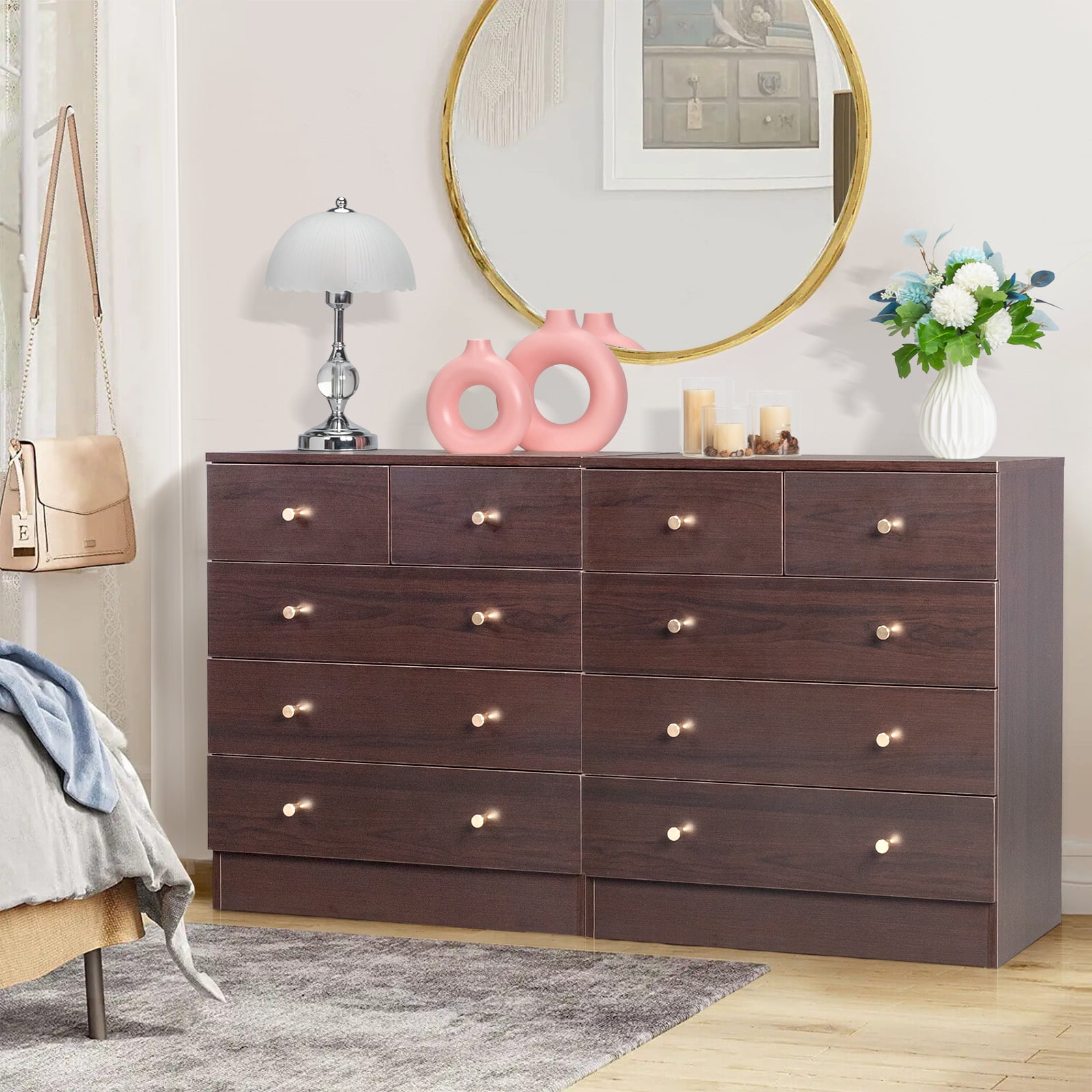 UBesGoo 5 Drawer Wood Dresser for Bedroom, Chest of Drawers, Storage Organization Unit for Clothing, Brown