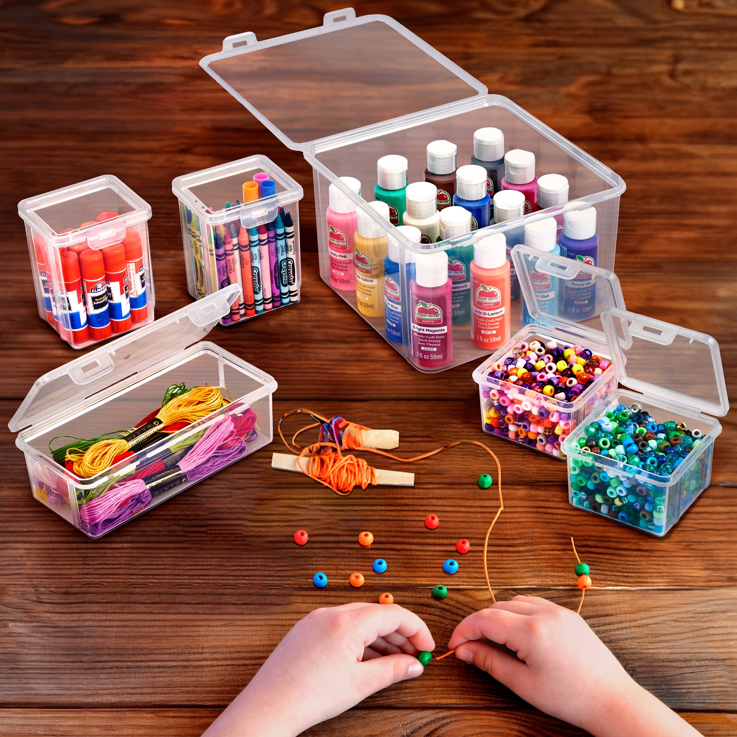 Sorbus 6-Piece Art Supply Storage Organizer, Stackable Plastic Bins with Hinged Lids