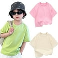 thumbnail image 5 of LYMAYTER 3-12Y Boys Girls Shirt T-Shirt Tops for Kids Toddler Short Sleeve Cotton Comfortable Tees Tops Fashion Versatile Tees Solid Colour T-Shirt, 5 of 9