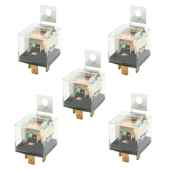 Unique Bargains 5Pcs DC 12V 80A 5 Pin Clear Plastic Housing SPST 1NO Green Pilot Lamp JD1912 Auto Car Relay