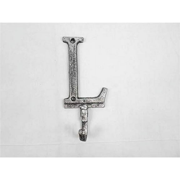 Hampton Nautical Rustic Silver Cast Iron Letter L Alphabet Wall Hook 6" - Antique Cast Iron - De