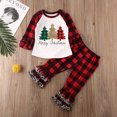 thumbnail image 2 of Shuttle tree Toddler Baby Girls Christmas Outfits Christmas tree Shirt +Plaid Ruched Ruffle Pants Fall Outfit, 2 of 6