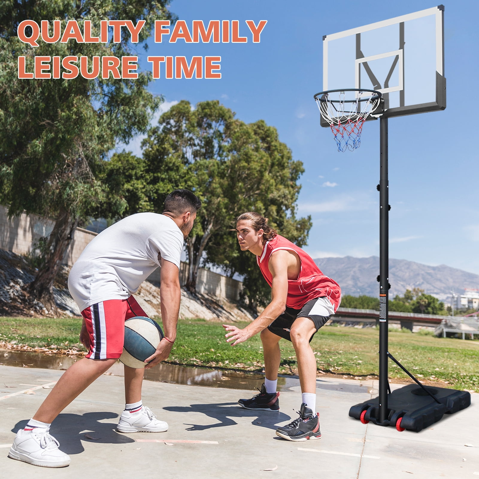 Adjustable Basketball Hoop, 5.7-10ft Height, Shatterproof Backboard, Portable Stand, Indoor & Outdoor