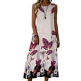 thumbnail image 3 of Lenago Dresses for Women Fashion Printed Loose Linen Dress With Round Neck and Patch Pockets Summer Vacation Beach Sundresses Maxi Dress, 3 of 8
