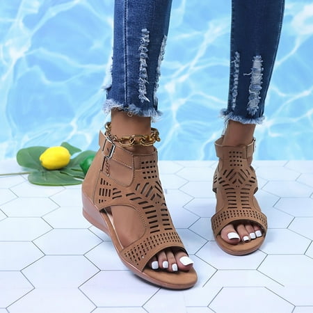 

absuyy Heeled Sandals for Women- Buckle Casual Wedge Heel New Style Summer Sandals #7 Brown-8.5