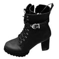 thumbnail image 2 of NTACZA Dressy Boots Women Black High Heel Ankle Faux Leather Lace-up Side Zip Boots Womens Shoes 38, 2 of 8