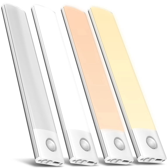 AIRTOK Under Cabinet Lighting - 4 Pack, Motion Sensor, Rechargeable, 3 Color Temps & 5 Brightness Levels, Super Bright LED, Easy Installation, Long Lasting - Magnetic LED Closet Lights