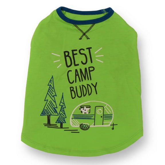 Vibrant Life Polyester Best Camp Buddy Dog T-Shirt, Green, Medium